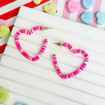 Pink Rubber Disc Heart Earrings