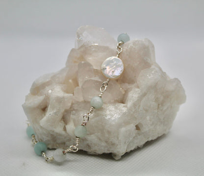 Dainty Aquamarine Pearl Bracelet