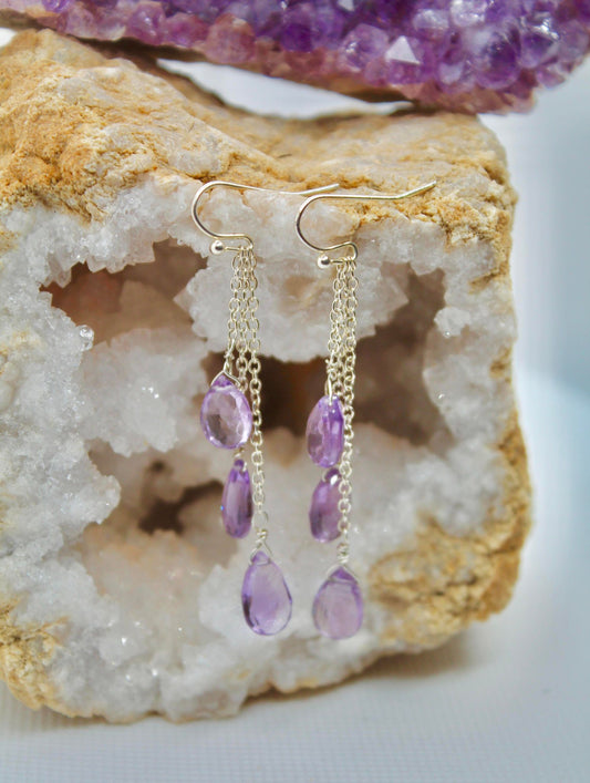 Triple Drop Amethyst Earrings